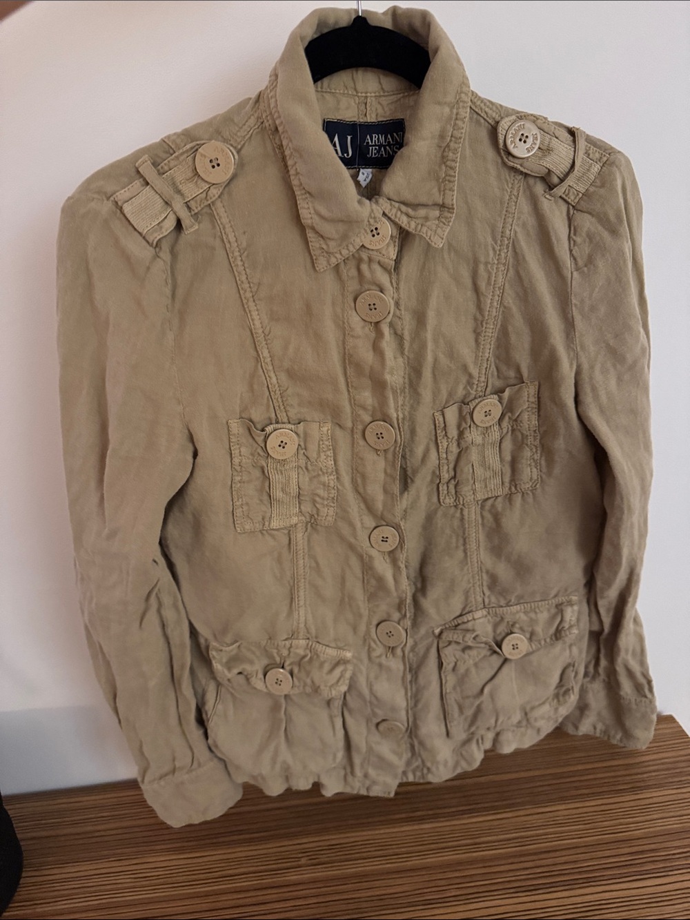 Armani Jeans Women's Tan Button-Front Utility Linen shirt